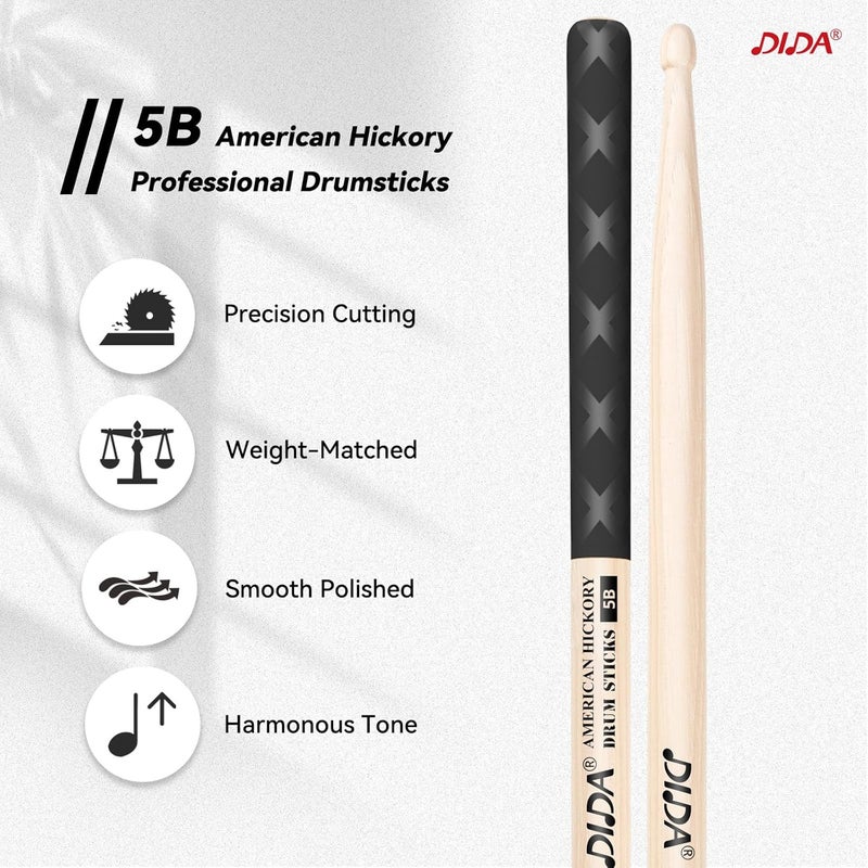 DIDA Drum Sticks, American Hickory Drumsticks, Drumsticks for Drum, Non-Slip Grip, Percussion Drumsticks for Professional, Live Performance & Drum Kit Practice Accessories (1 Pair, 5B) - Image 5